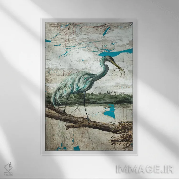 تابلو حواصیل میدوی II (پرنده) اثر آلیسون ویکـی - نمای قابدار سفید