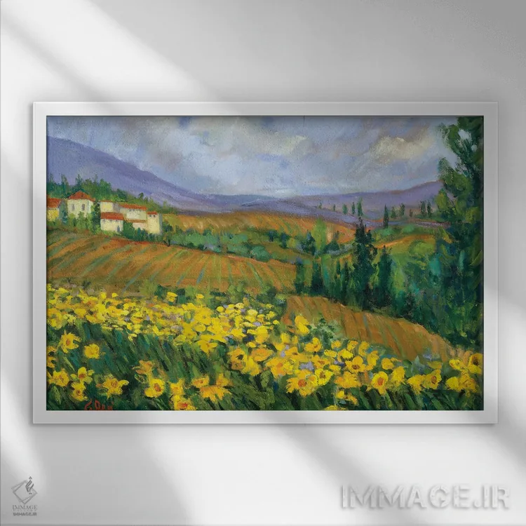 تابلو مزرعه زرد اثر الکسی فاین - نمای قابدار سفید