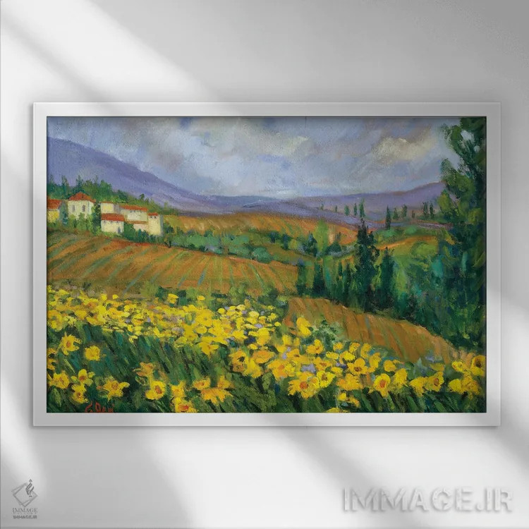 تابلو مزرعه زرد اثر الکسی فاین - نمای قابدار سفید