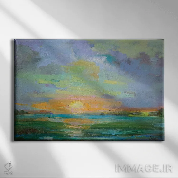 تابلو غروب شرِبتی (رنگ شیرینی شربت) اثر الکسی فاین - نمای روبهرو روی دیوار