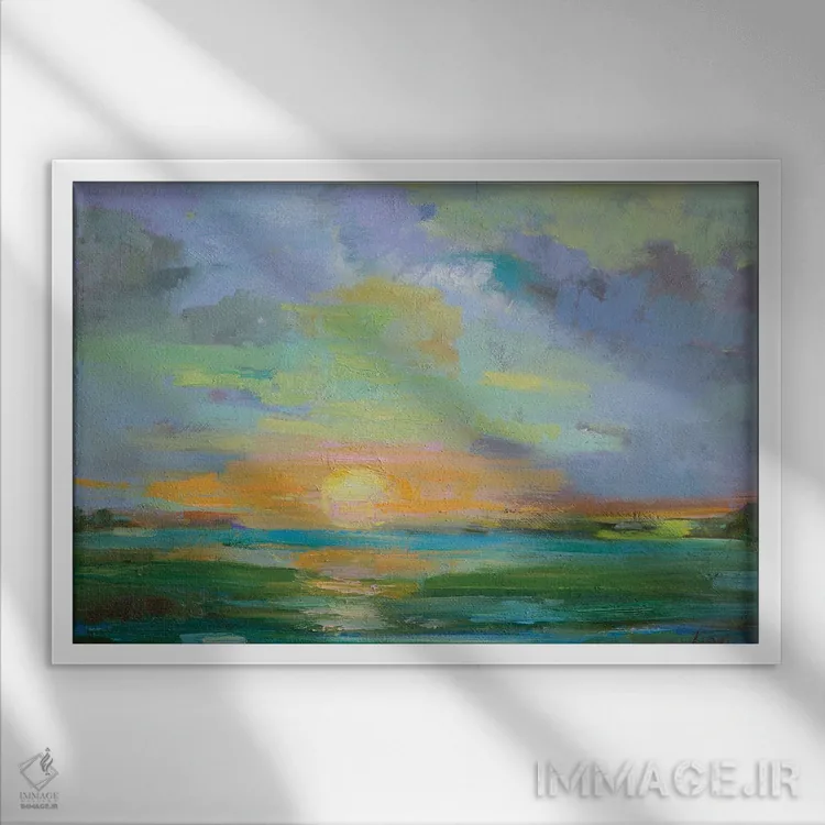 تابلو غروب شرِبتی (رنگ شیرینی شربت) اثر الکسی فاین - نمای قابدار سفید