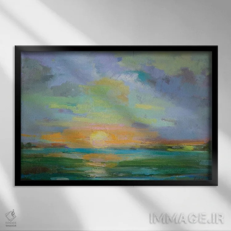 تابلو غروب شرِبتی (رنگ شیرینی شربت) اثر الکسی فاین - نمای قابدار مشکی