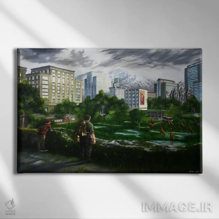 تابلو صحنهٔ زرافه اثر الکس کر - نمای روبهرو روی دیوار