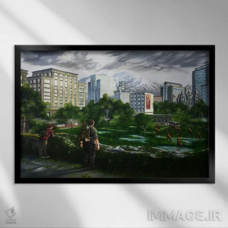 تابلو صحنهٔ زرافه اثر الکس کر - نمای قابدار مشکی