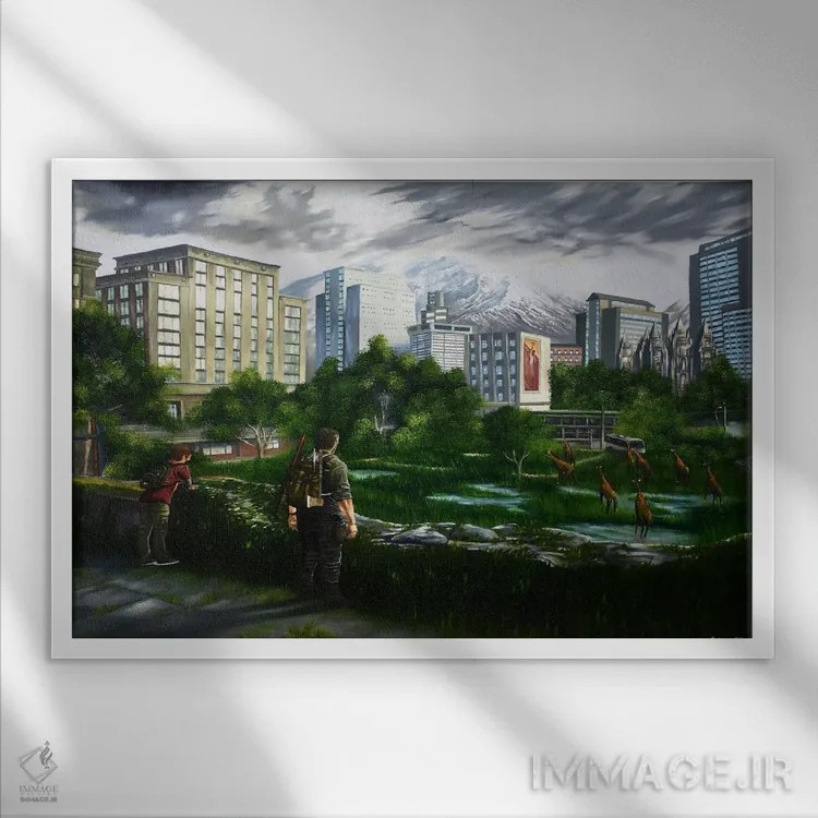 تابلو صحنهٔ زرافه اثر الکس کر - نمای قابدار سفید