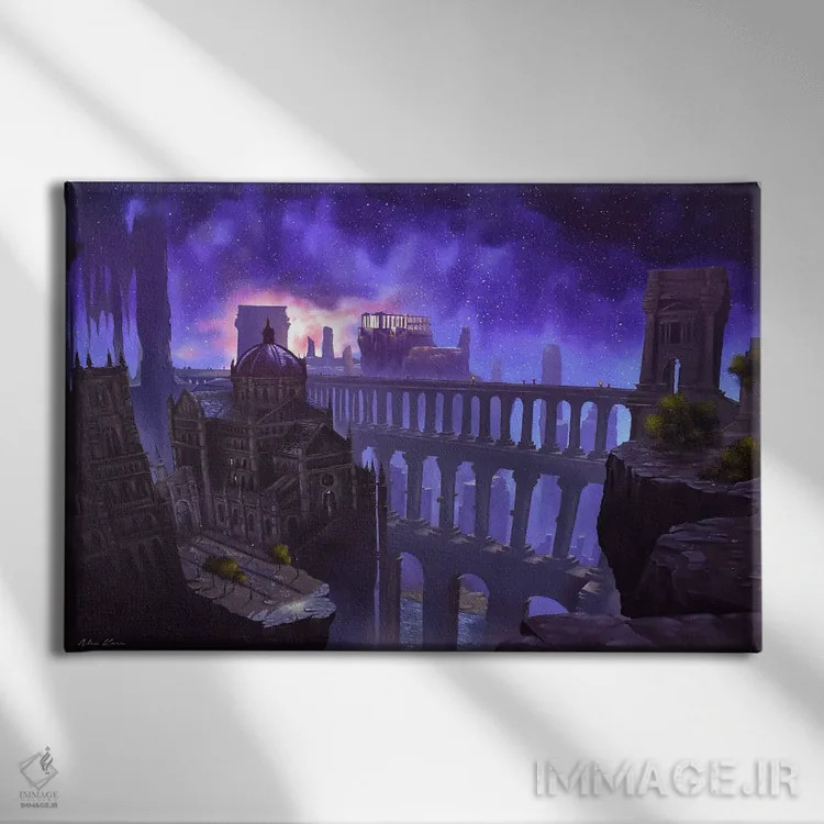 تابلو الدن رینگ، شهر ابدی (بازی ویدئویی) اثر الکس کر - نمای روبهرو روی دیوار