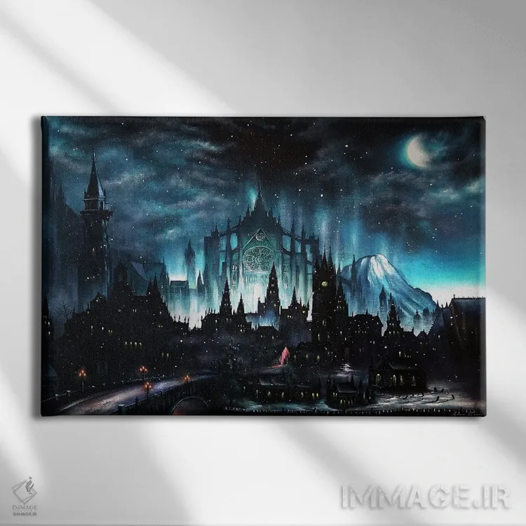 تابلو ایریتیِل درهٔ بوریال (بازی Dark Souls) اثر الکس کر - نمای روبهرو روی دیوار