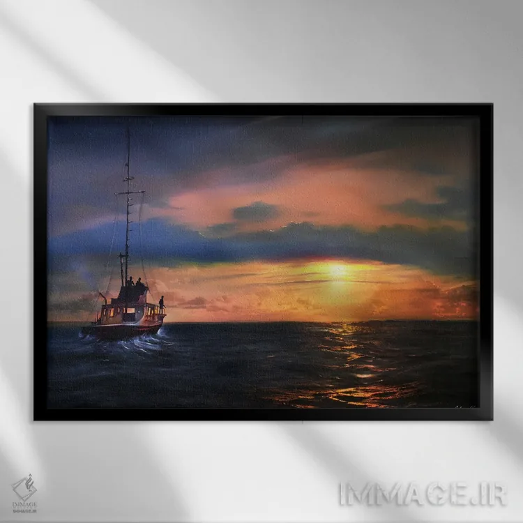 تابلو غروب فیلم آروارهها (فیلم Jaws) اثر الکس کر - نمای قابدار مشکی