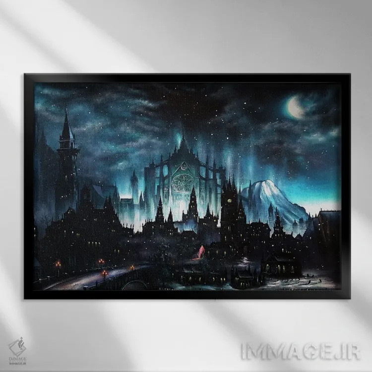 تابلو ایریتیِل درهٔ بوریال (بازی Dark Souls) اثر الکس کر - نمای قابدار مشکی