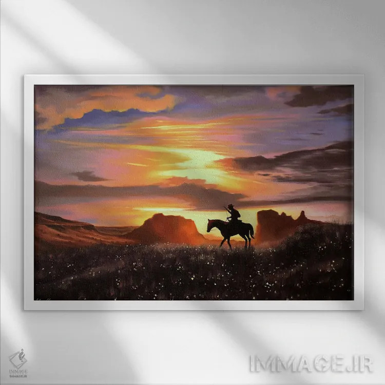 تابلو غروب رد دد (بازی Red Dead) اثر الکس کر - نمای قابدار سفید