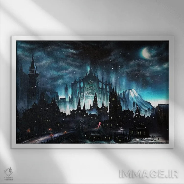 تابلو ایریتیِل درهٔ بوریال (بازی Dark Souls) اثر الکس کر - نمای قابدار سفید