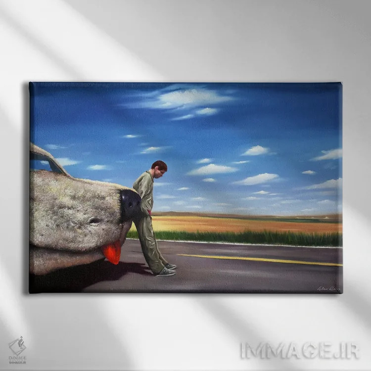 تابلو من فقط انسانم هری (ارجاع به هری پاتر) اثر الکس کر - نمای روبهرو روی دیوار