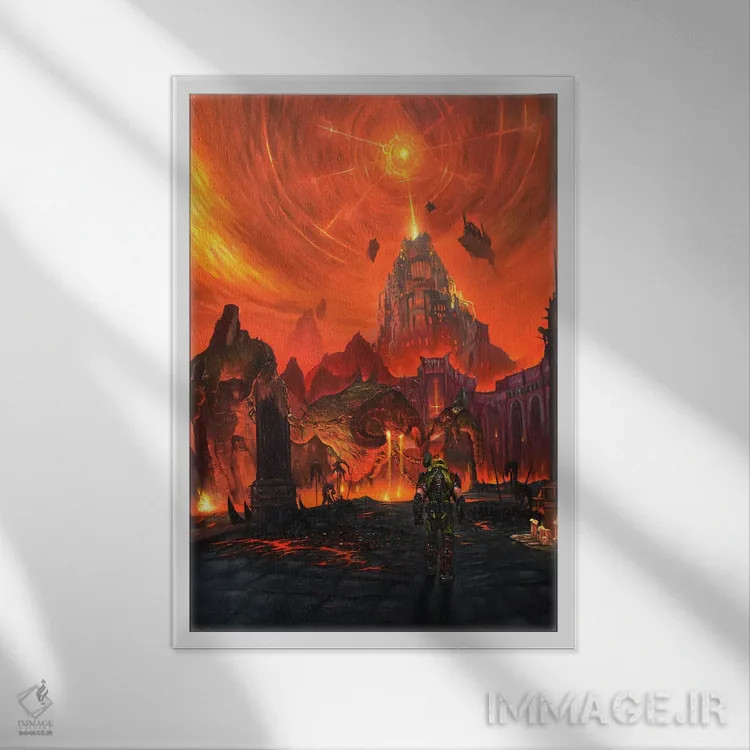 تابلو نکراول دوم (بازی Doom) اثر الکس کر - نمای قابدار سفید