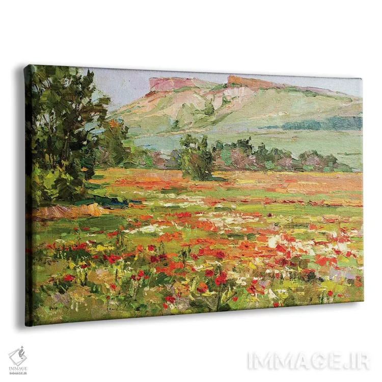 تابلو مزرعهٔ شقایق پای صخرههای سفید اثر سرگئی الکساندروویچ پوزدیف - نمای پرسپکتیو محصول