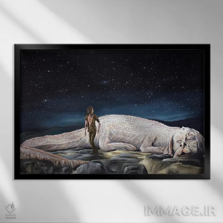 تابلو فالکور بیپایان (ارجاع به داستان بیپایان) اثر الکس کر - نمای قابدار مشکی