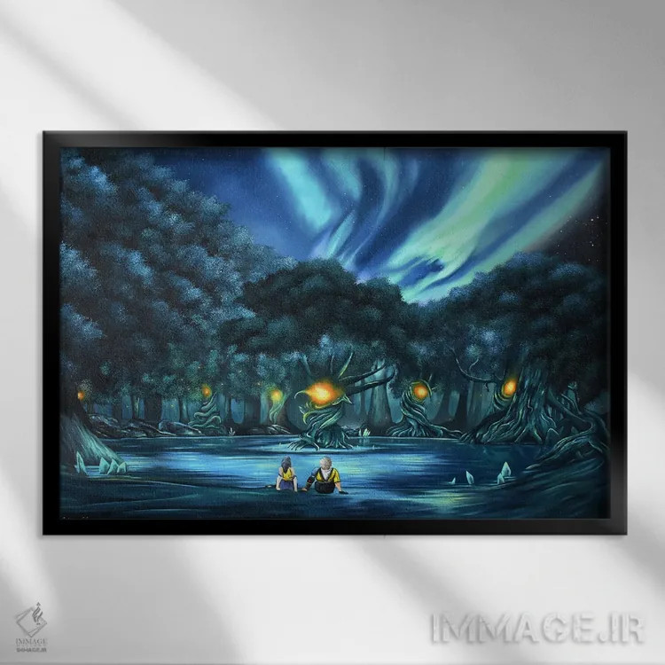 تابلو دریاچه FFX (بازی Final Fantasy X) اثر الکس کر - نمای قابدار مشکی