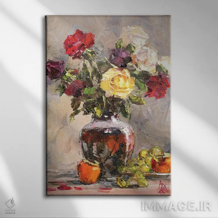 تابلو طبیعت بیجان رزها اثر سرگئی الکساندروویچ پوزدیف - نمای روبهرو روی دیوار