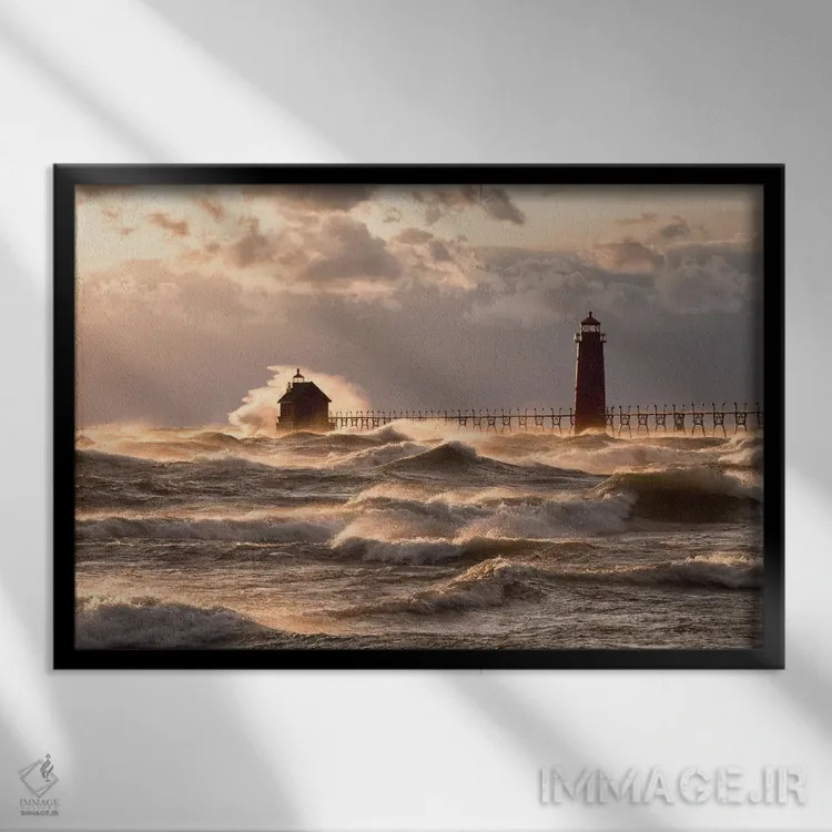 تابلو دریاچهٔ خروشان اثر الکس لی - نمای قابدار مشکی