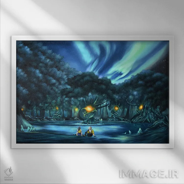 تابلو دریاچه FFX (بازی Final Fantasy X) اثر الکس کر - نمای قابدار سفید