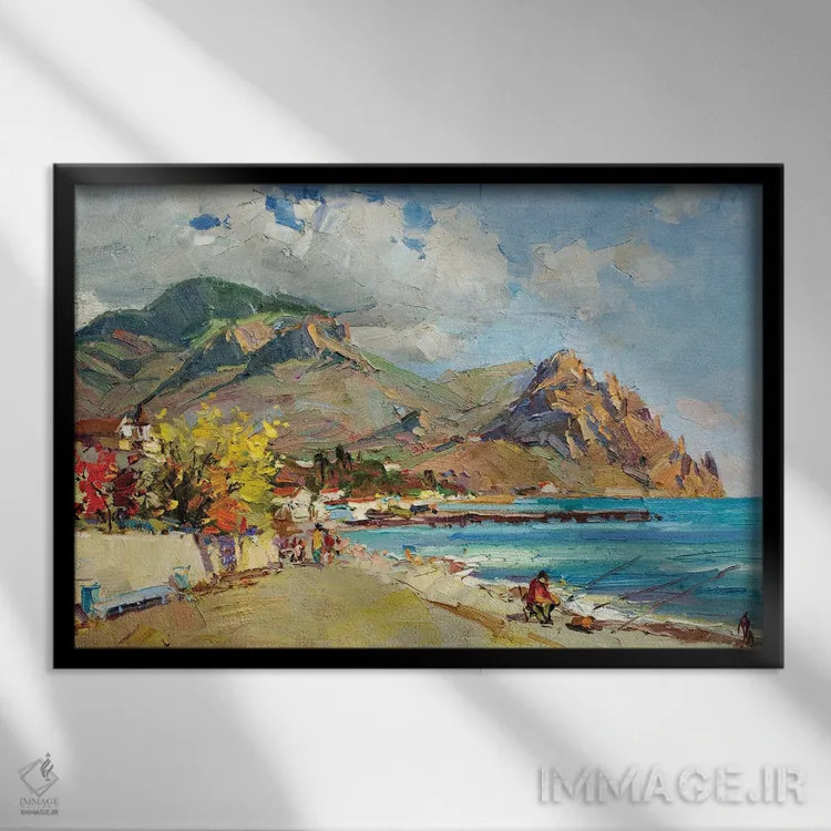 تابلو روستای ساحلی اثر سرگئی الکساندروویچ پوزدیف - نمای قابدار مشکی