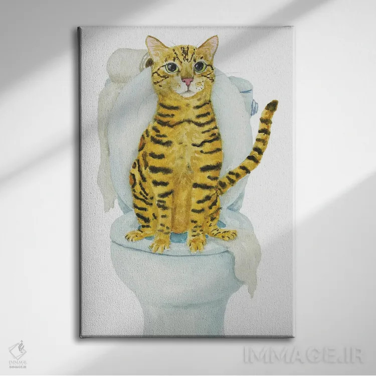 تابلو گربهٔ بنگال روی توالت اثر آلکسی دیمیتریویچ شمیروف - نمای روبهرو روی دیوار