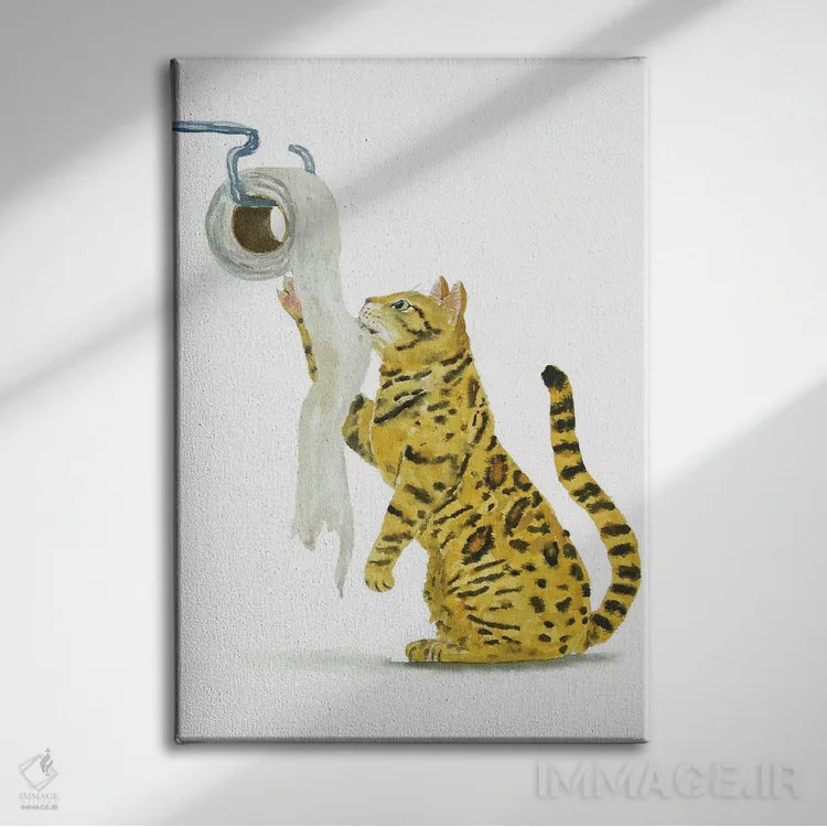 تابلو گربهٔ بنگال و دستمال توالت اثر آلکسی دیمیتریویچ شمیروف - نمای روبهرو روی دیوار