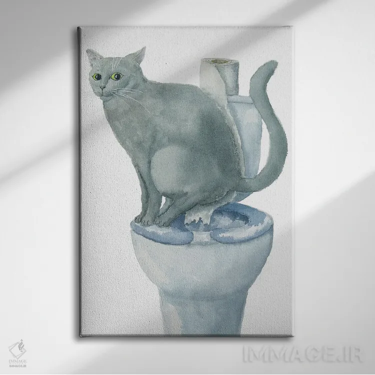 تابلو گربهٔ بریتانیایی روی توالت اثر آلکسی دیمیتریویچ شمیروف - نمای روبهرو روی دیوار