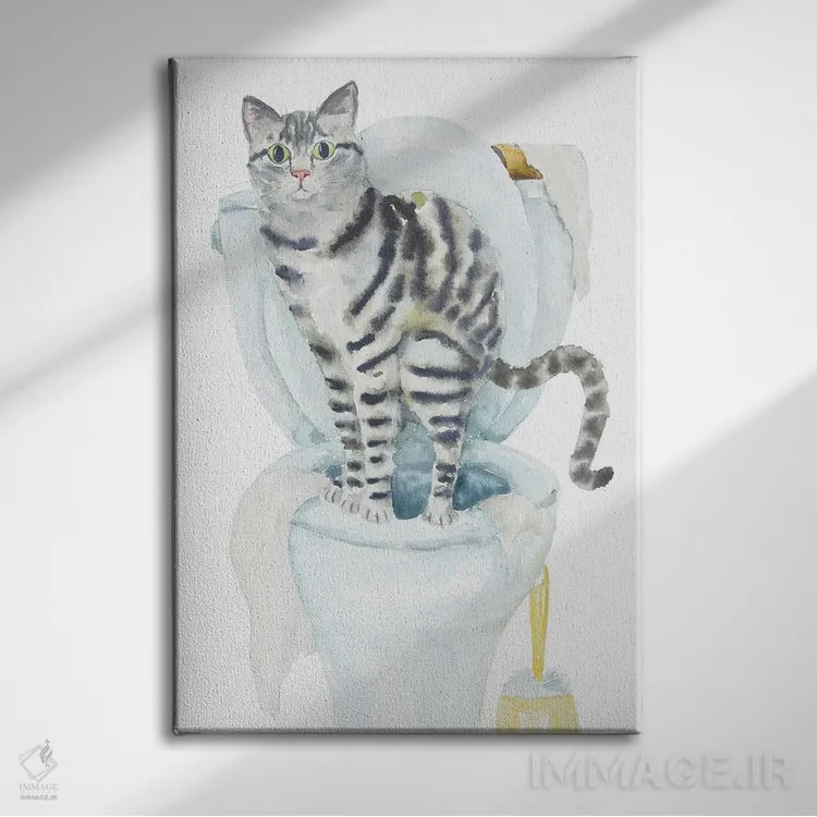 تابلو گربهٔ تیبی خاکستری روی توالت اثر آلکسی دیمیتریویچ شمیروف - نمای روبهرو روی دیوار