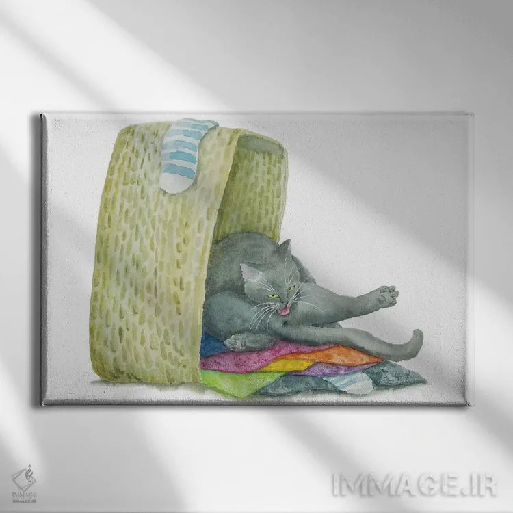 تابلو گربهٔ بریتانیایی روی حولهها اثر آلکسی دیمیتریویچ شمیروف - نمای روبهرو روی دیوار