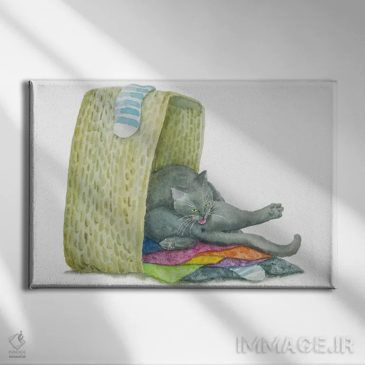 تابلو گربهٔ بریتانیایی روی حولهها اثر آلکسی دیمیتریویچ شمیروف - نمای روبهرو روی دیوار