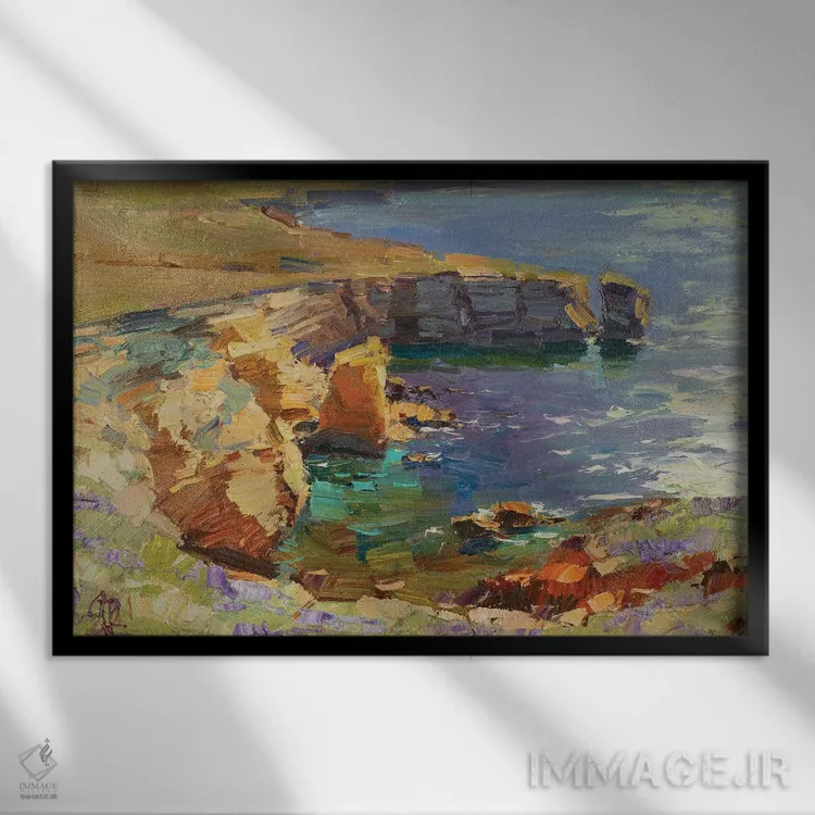 تابلو ساحل صخرهای کریمه غربی اثر سرگئی الکساندروویچ پوزدیف - نمای قابدار مشکی