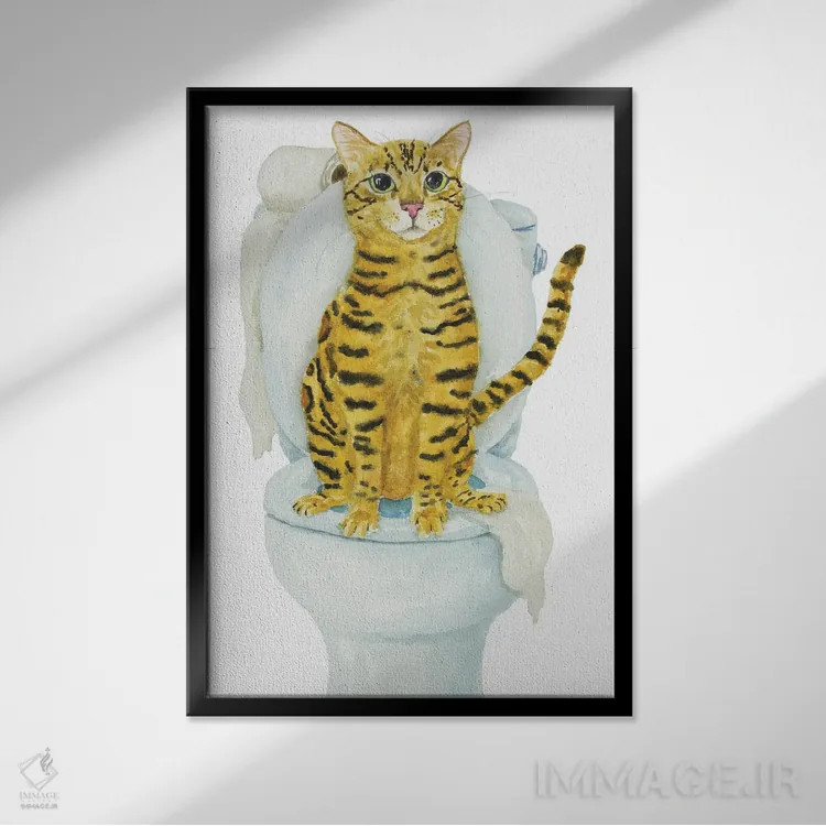 تابلو گربهٔ بنگال روی توالت اثر آلکسی دیمیتریویچ شمیروف - نمای قابدار مشکی