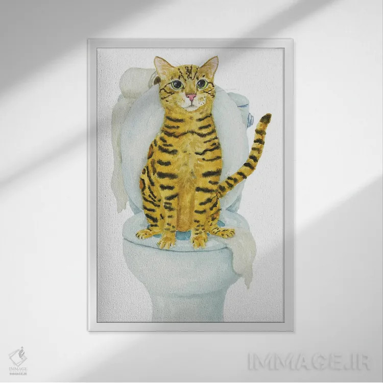 تابلو گربهٔ بنگال روی توالت اثر آلکسی دیمیتریویچ شمیروف - نمای قابدار سفید