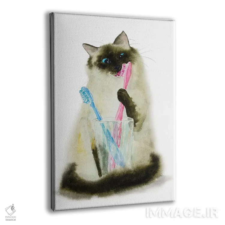 تابلو گربهٔ سیامی رگدال و مسواکها اثر آلکسی دیمیتریویچ شمیروف - نمای پرسپکتیو محصول