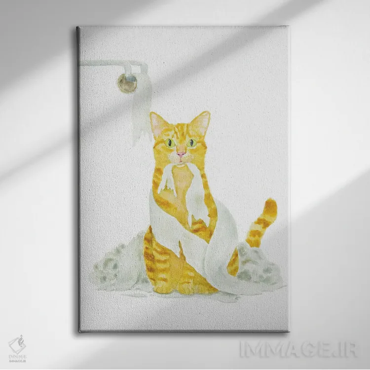 تابلو گربهٔ نارنجی و دستمال توالت اثر آلکسی دیمیتریویچ شمیروف - نمای روبهرو روی دیوار