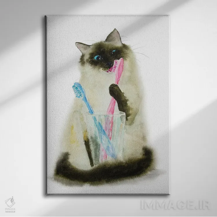 تابلو گربهٔ سیامی رگدال و مسواکها اثر آلکسی دیمیتریویچ شمیروف - نمای روبهرو روی دیوار