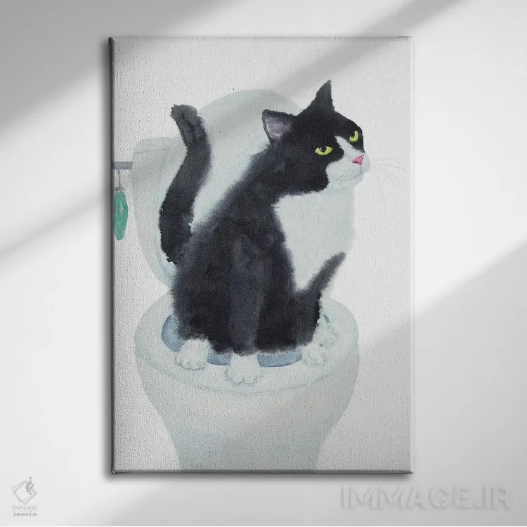 تابلو گربهٔ تاکسیدو روی توالت اثر آلکسی دیمیتریویچ شمیروف - نمای روبهرو روی دیوار