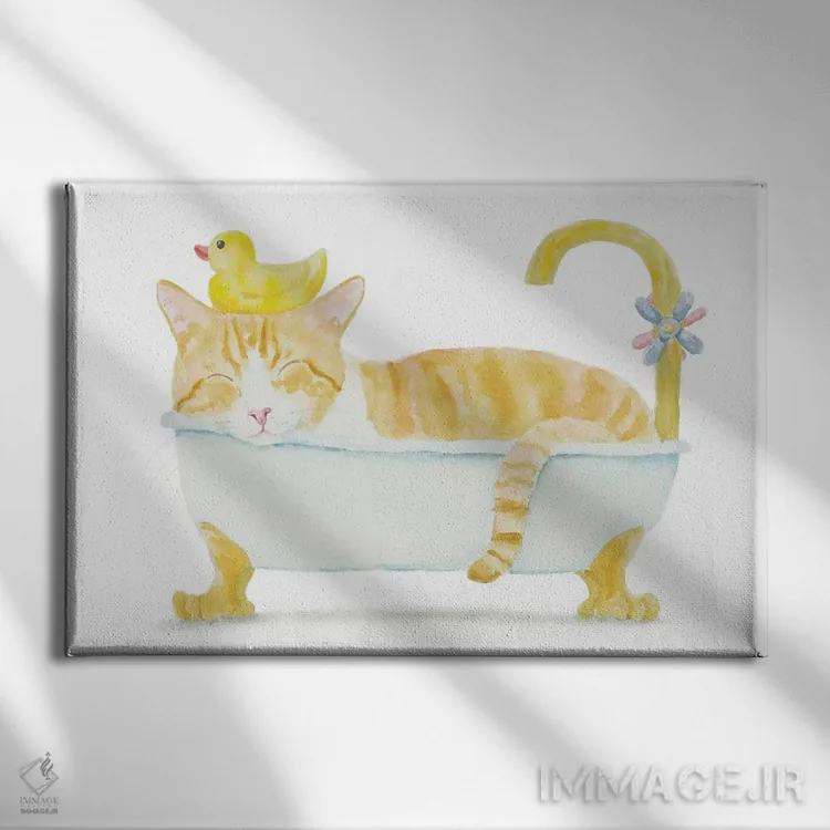 تابلو گربهٔ نارنجی سفید در وان اثر آلکسی دیمیتریویچ شمیروف - نمای روبهرو روی دیوار