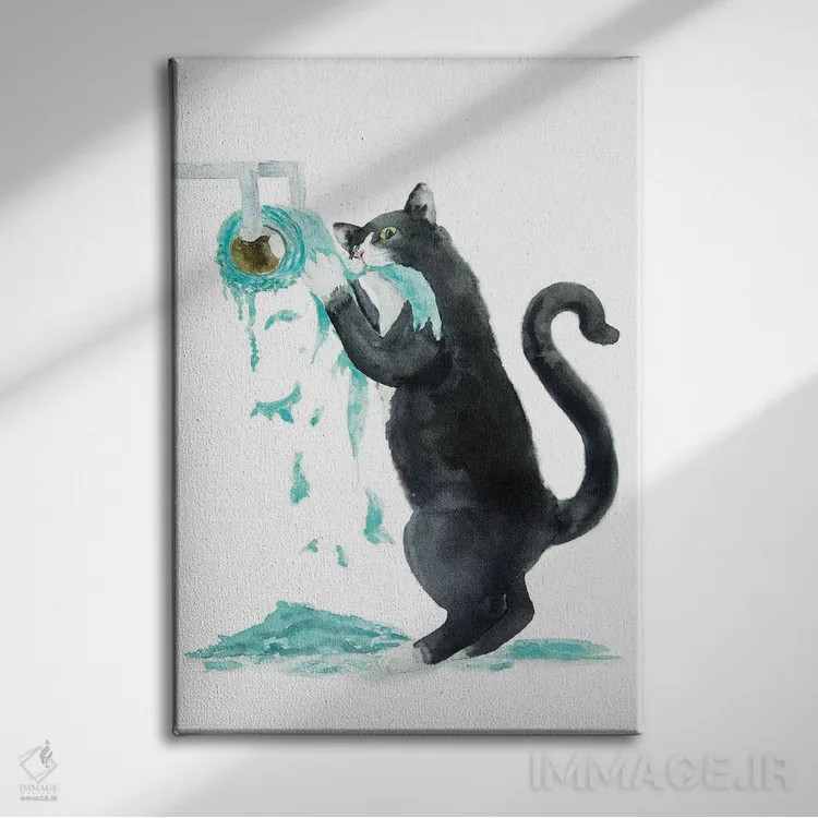 تابلو گربهٔ تاکسیدو و دستمال توالت اثر آلکسی دیمیتریویچ شمیروف - نمای روبهرو روی دیوار