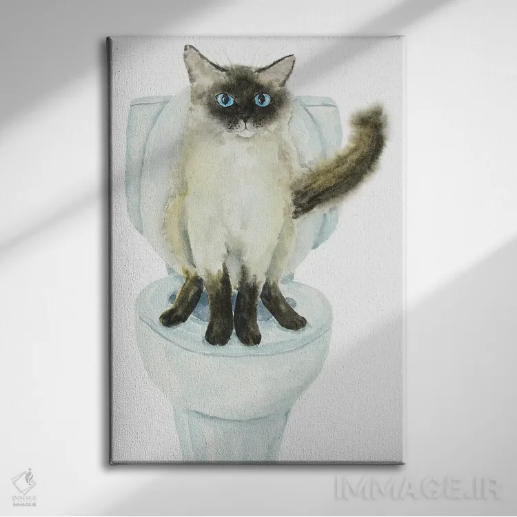 تابلو گربهٔ سیامی رگدال روی توالت اثر آلکسی دیمیتریویچ شمیروف - نمای روبهرو روی دیوار