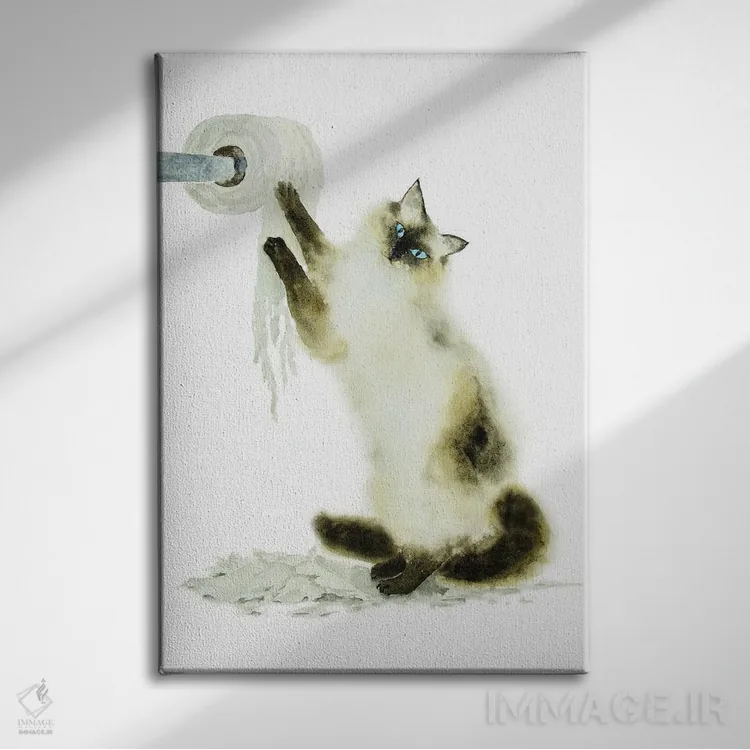 تابلو گربهٔ سیامی رگدال و دستمال توالت اثر آلکسی دیمیتریویچ شمیروف - نمای روبهرو روی دیوار