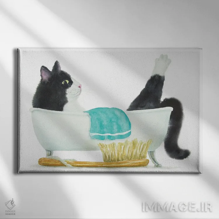 تابلو گربهٔ تاکسیدو در وان اثر آلکسی دیمیتریویچ شمیروف - نمای روبهرو روی دیوار
