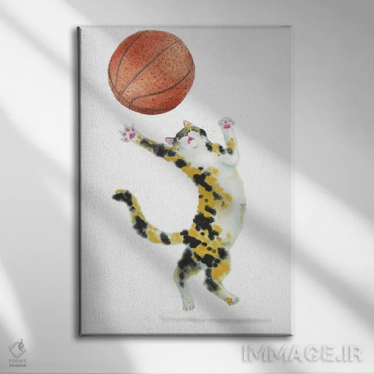 تابلو گربهٔ کالیکو بسکتبالی اثر آلکسی دیمیتریویچ شمیروف - نمای روبهرو روی دیوار