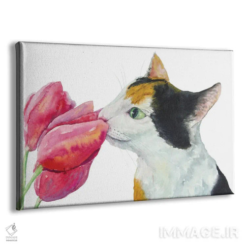 تابلو گربهٔ کالیکو و لالهها اثر آلکسی دیمیتریویچ شمیروف - نمای پرسپکتیو محصول
