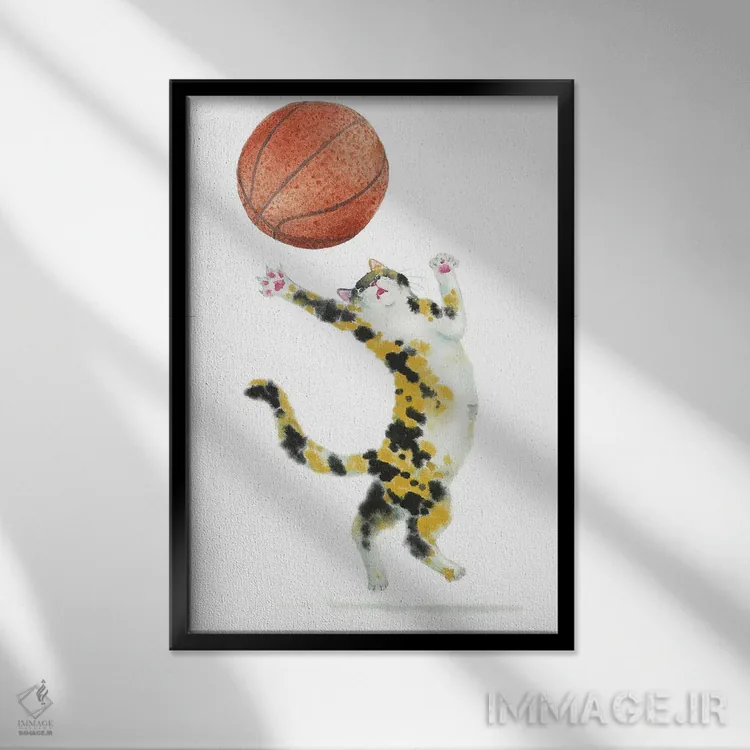 تابلو گربهٔ کالیکو بسکتبالی اثر آلکسی دیمیتریویچ شمیروف - نمای قابدار مشکی