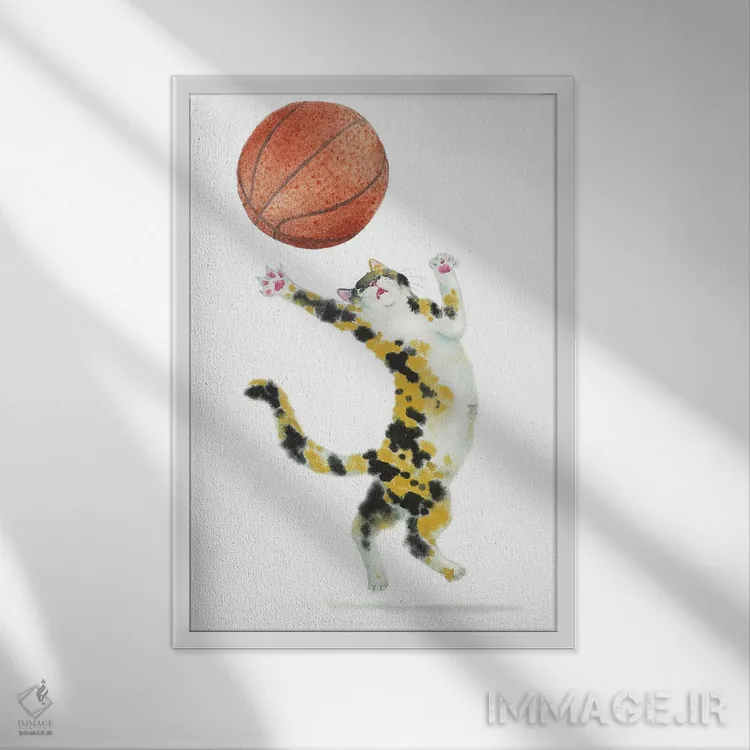 تابلو گربهٔ کالیکو بسکتبالی اثر آلکسی دیمیتریویچ شمیروف - نمای قابدار سفید