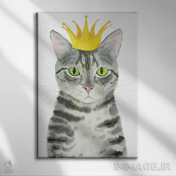 تابلو گربهٔ خاکستری راهراه تاجدار اثر آلکسی دیمیتریویچ شمیروف - نمای روبهرو روی دیوار