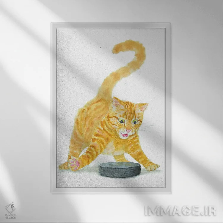 تابلو گربهٔ نارنجی هاکیباز اثر آلکسی دیمیتریویچ شمیروف - نمای قابدار سفید