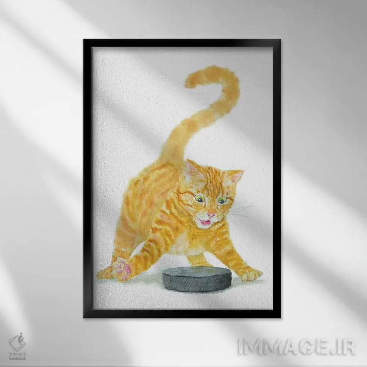 تابلو گربهٔ نارنجی هاکیباز اثر آلکسی دیمیتریویچ شمیروف - نمای قابدار مشکی