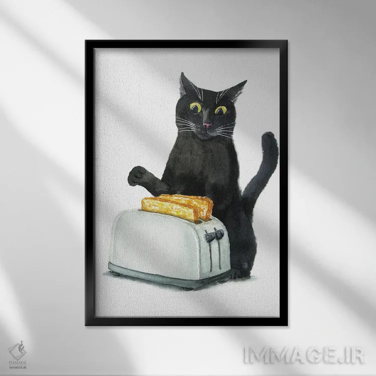 تابلو گربهٔ سیاه و توستر اثر آلکسی دیمیتریویچ شمیروف - نمای قابدار مشکی